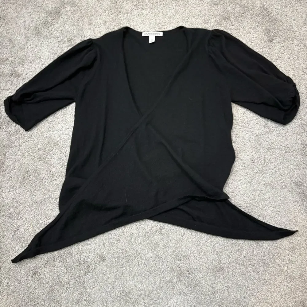 Autumn Cashmere Black Puff Short Sleeve Wrap Top Size M